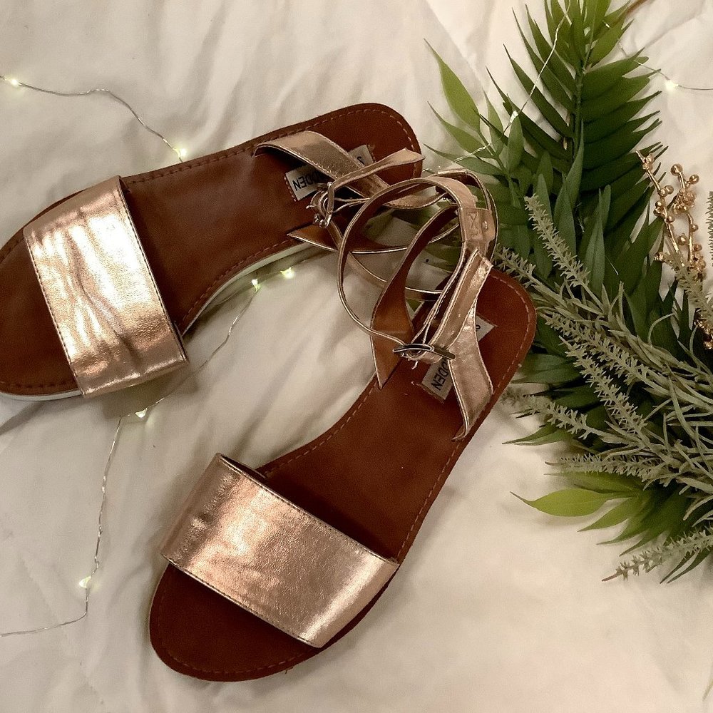 Steve Madden Ankle Strap Sandals - Rose Gold Metallic - Size 9